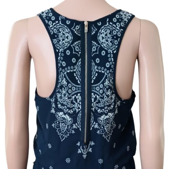 Navy Paisley Culotte Halter Jumpsuit S Short Boho Scoop Neck Exposed Back Zipper - Picture 1 of 9